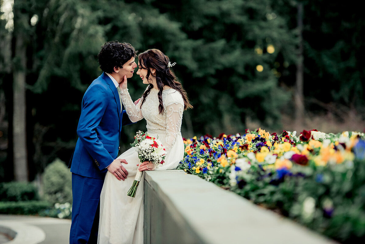 bride and groom posing
