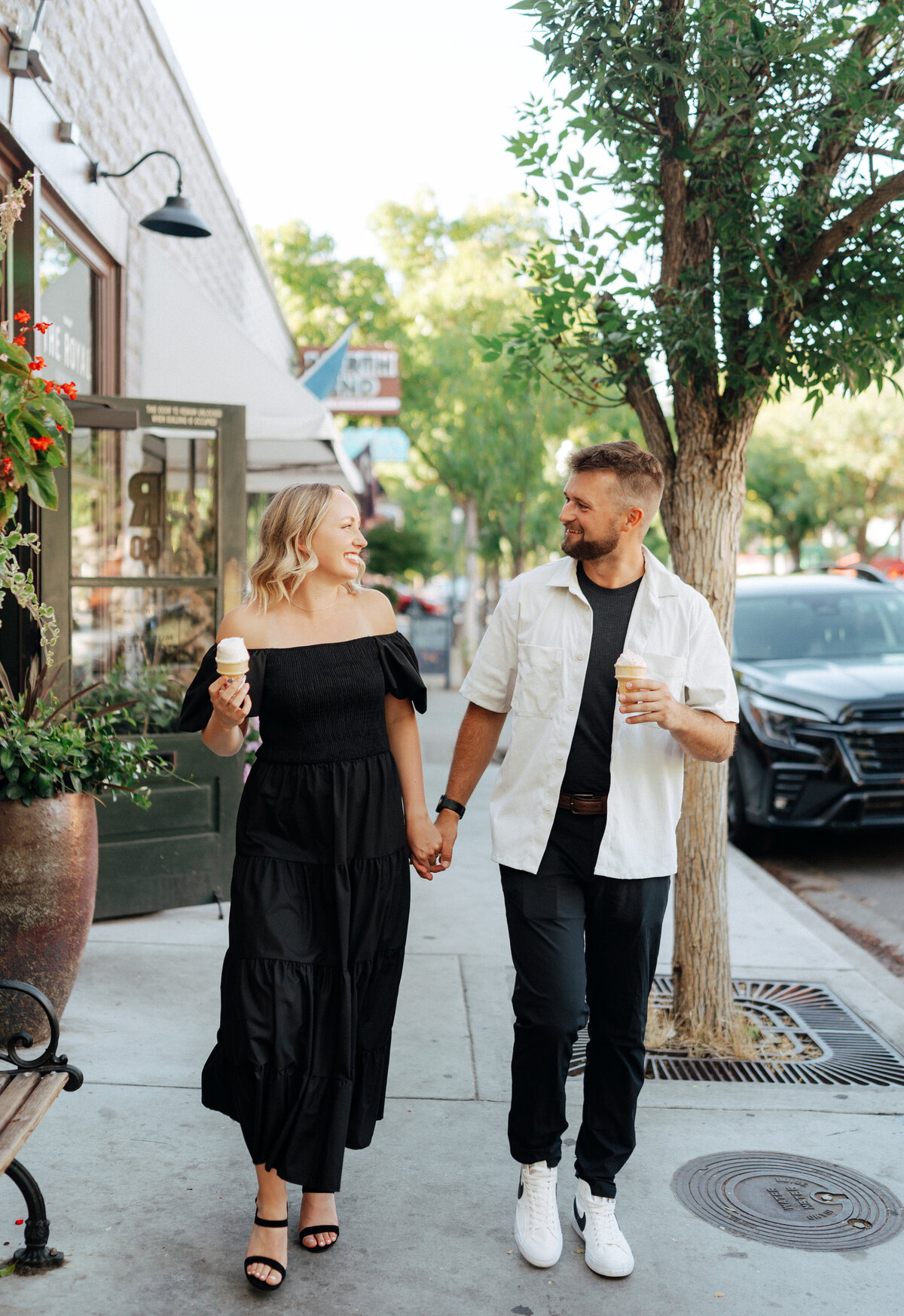 Couple during golden hour engagement shoot in Boise, Idaho wedding/elopement - photographed by The Storytellers