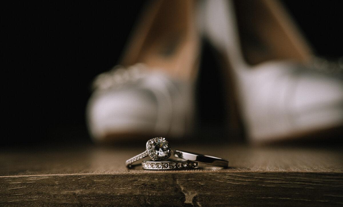 Wedding Photography of Rings and Bride Shoes by Charlotte and Fort Mill Photographer