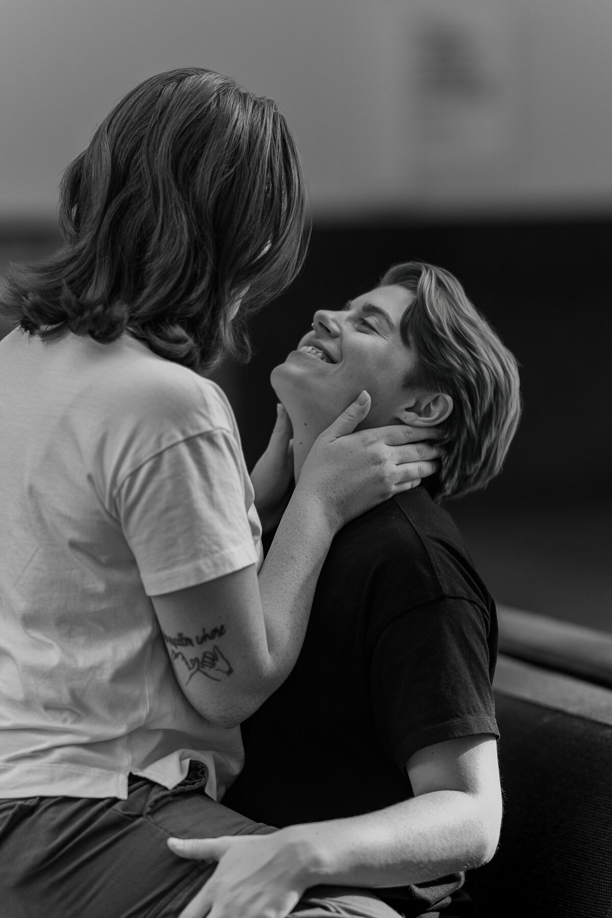 Cinematic black and white luxury queer engagement photography by Claire Katan.