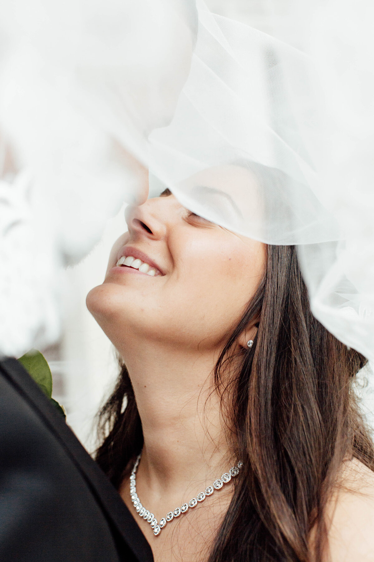 Bride and groom under veil.
