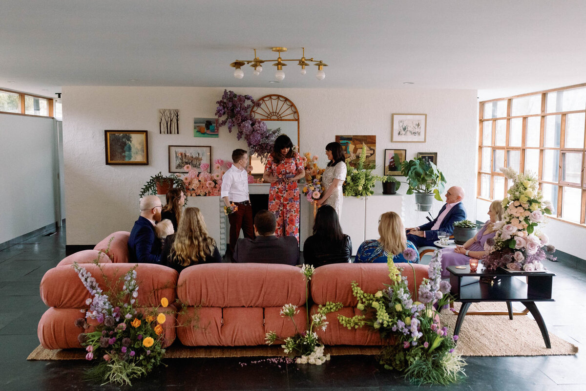 CT microwedding with little sister creative floral installation inspired by hackney kisses book