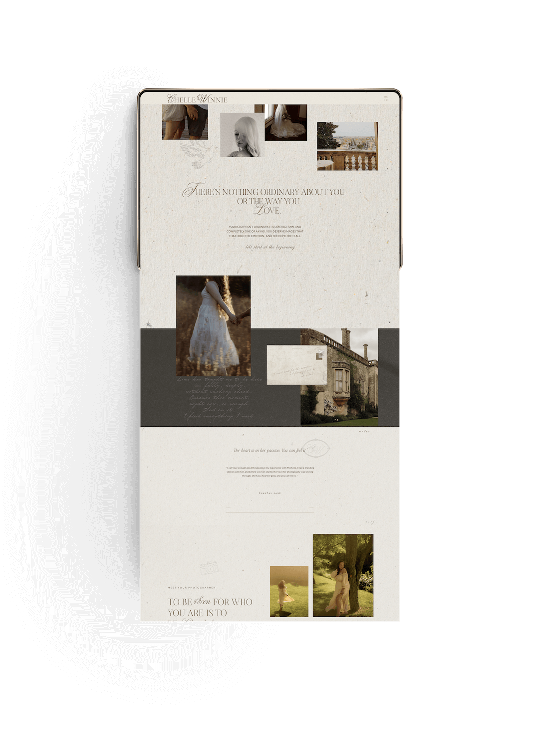 Showit website for wedding photographer Chelle Winnie, made with Showit template Silk Skye