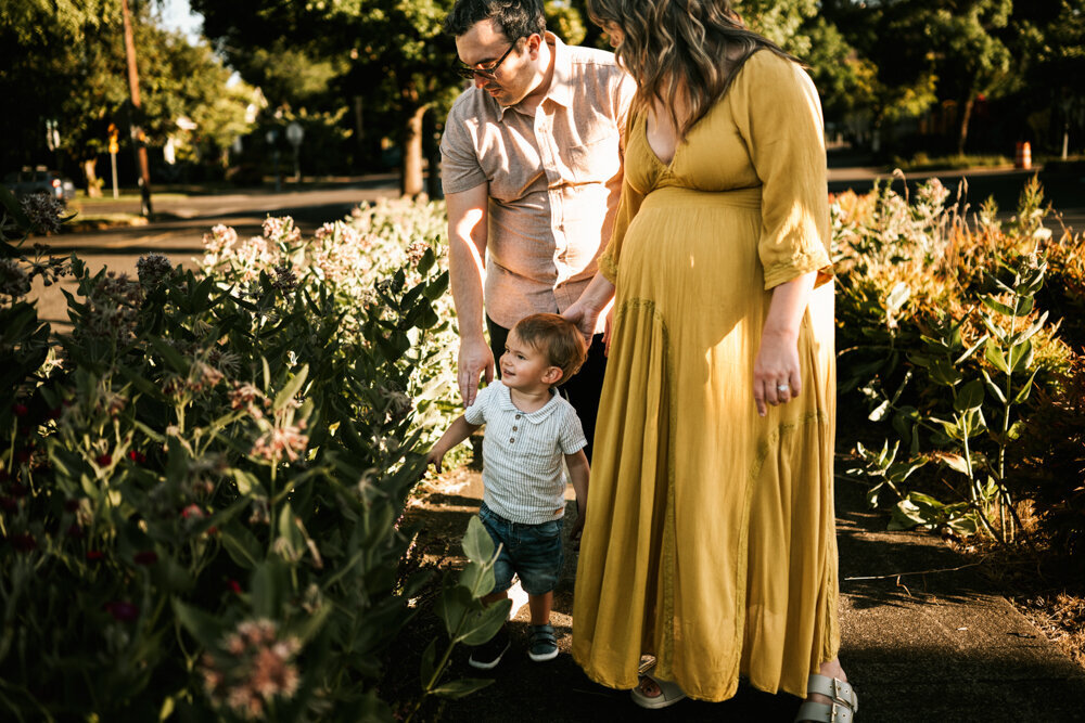 family of three waling around Portland 