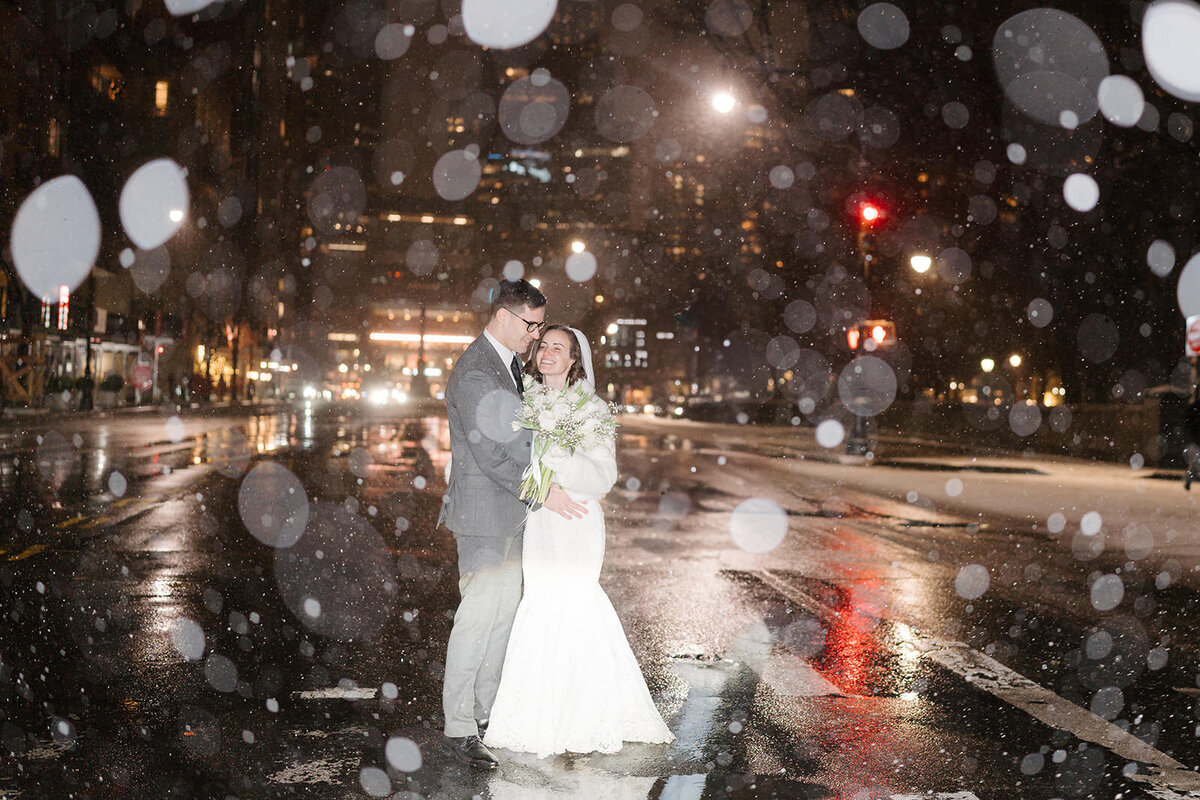 Snowy night time wedding portraits New York City wedding | Oduma photography-81