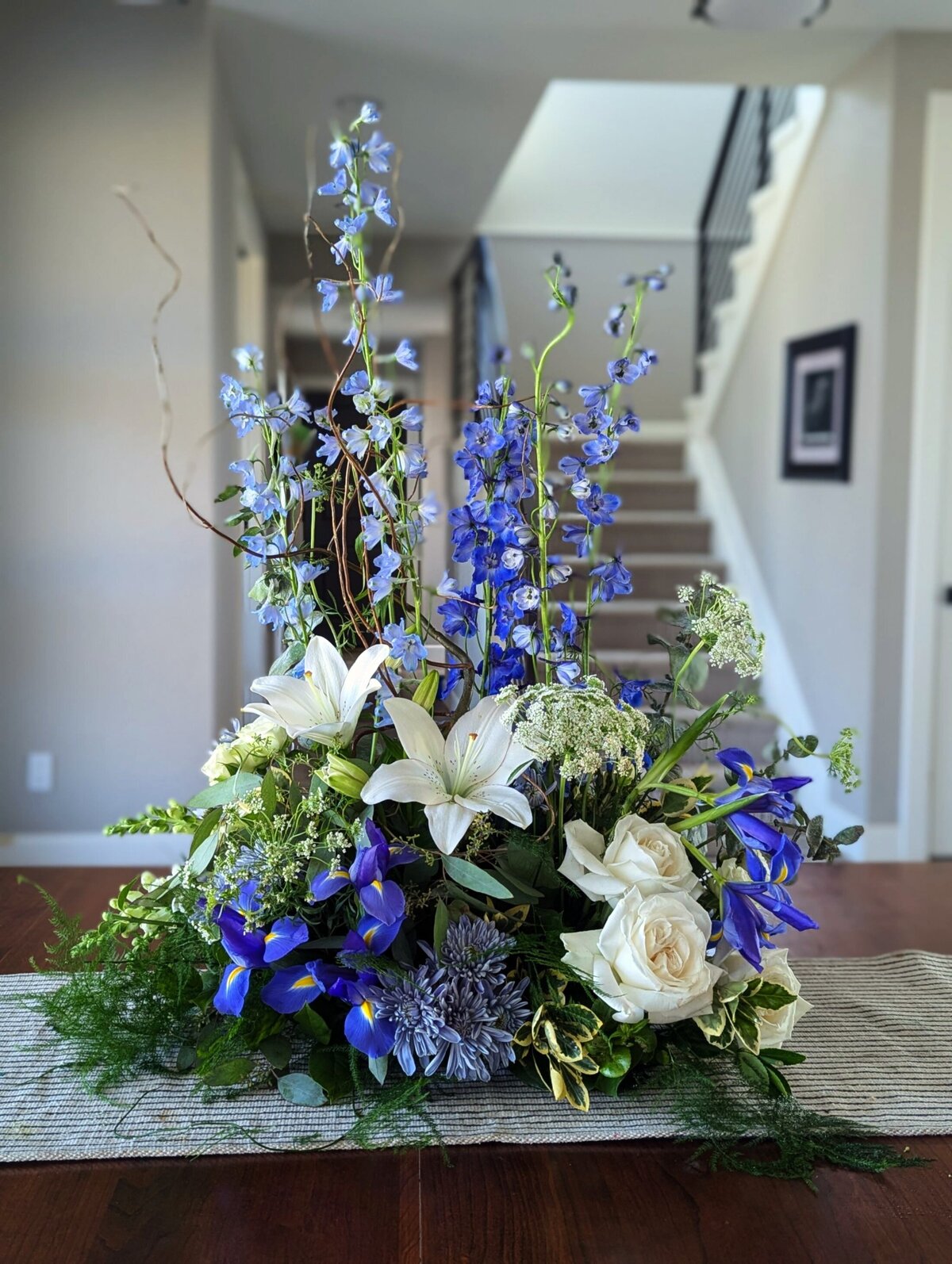 funeral and sympathy floral individual arrangement blue
