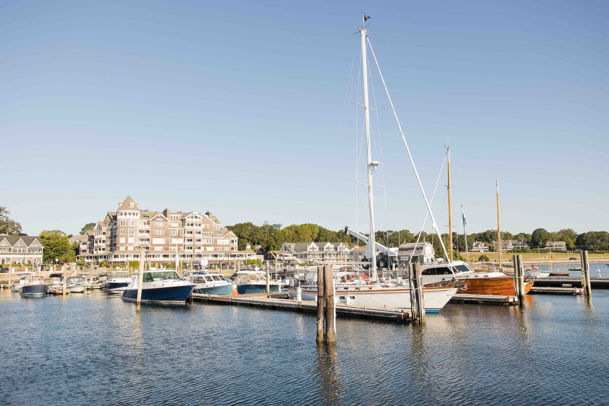 Scenic photo of boats and town in Jamestown, RI
