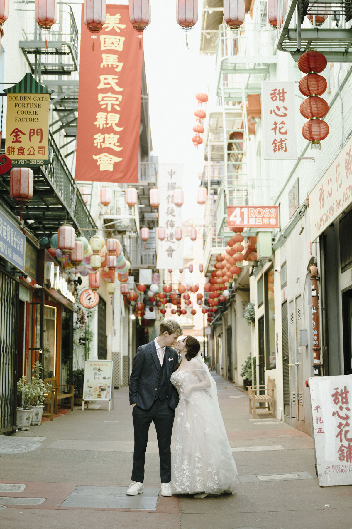 Bride and Groom in China Town in San Francisco, California