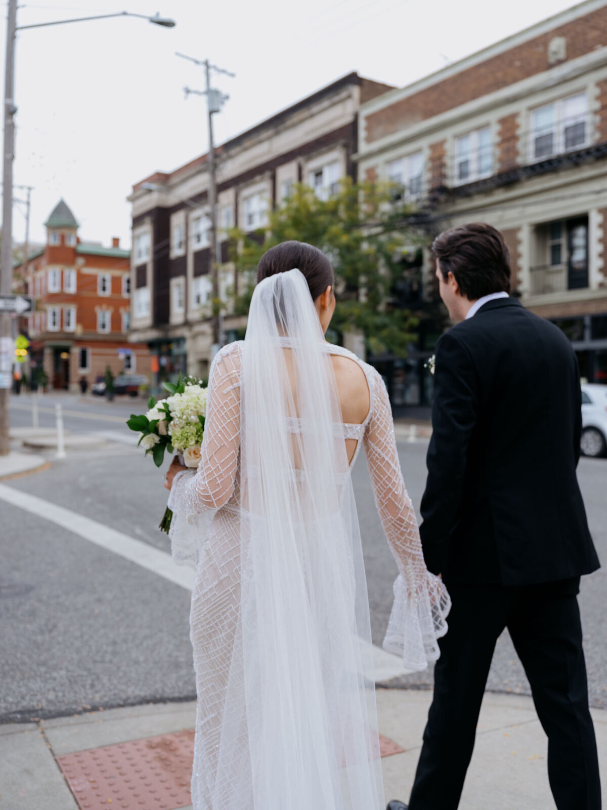 Bride and groom at Little Italy in Cleveland Ohio
