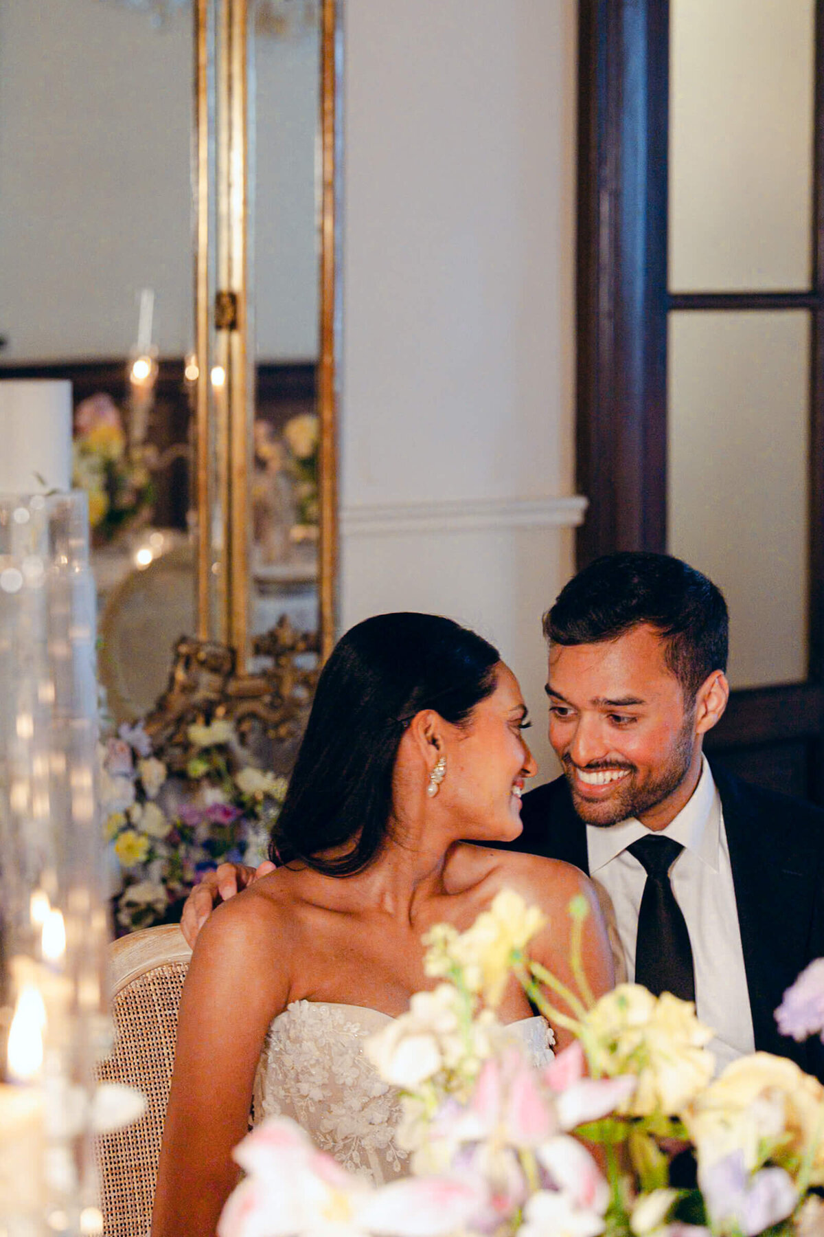 A wedding day photo of the bride and groom at Villa Aura del Lago on Lake Como in Italy
