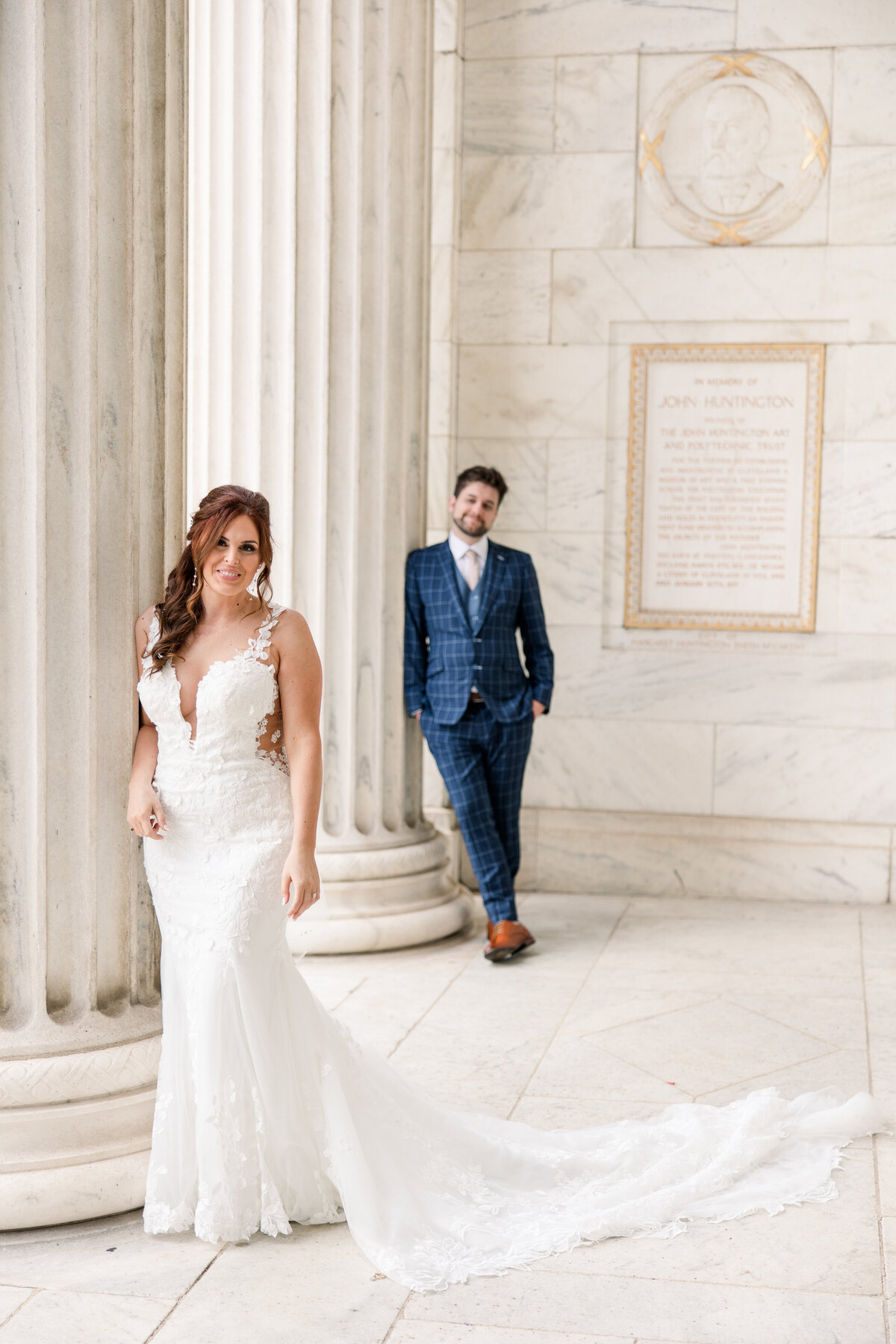 Bride & Groom Photos at front entrance of Cleveland Art Museum