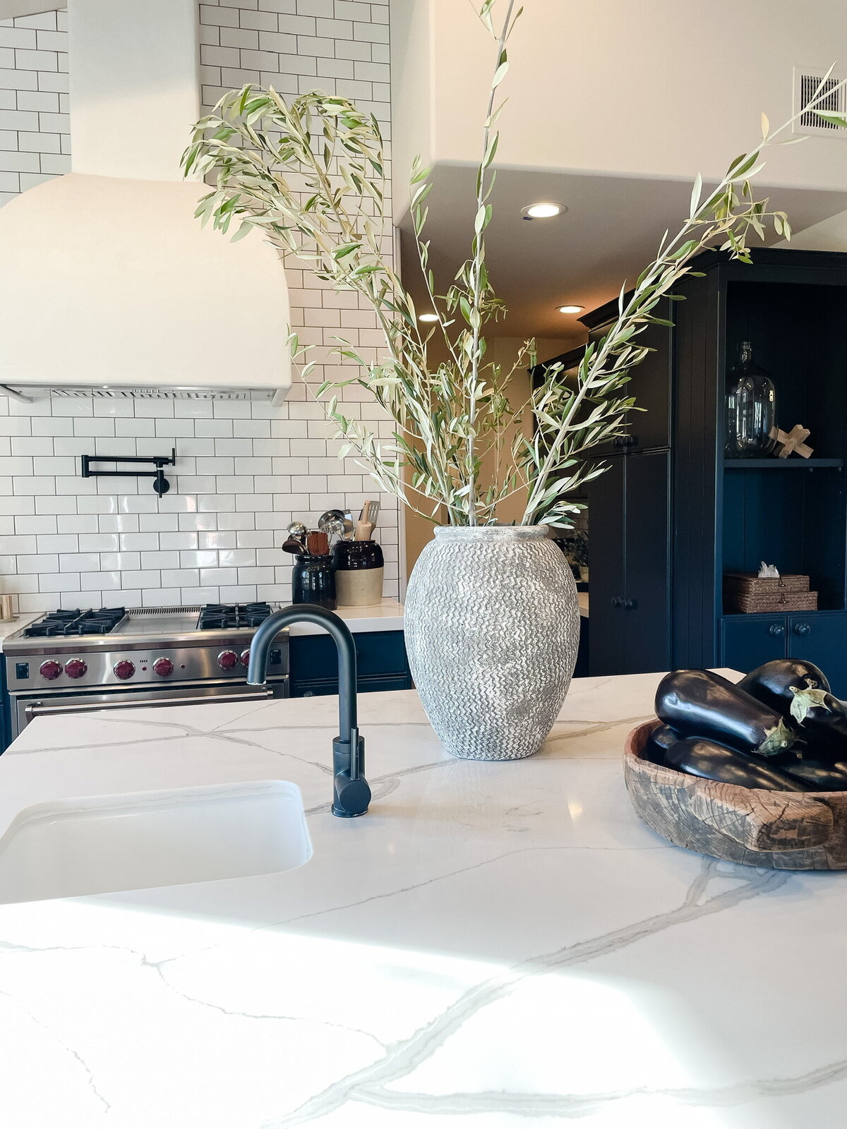 vase on kitchen island