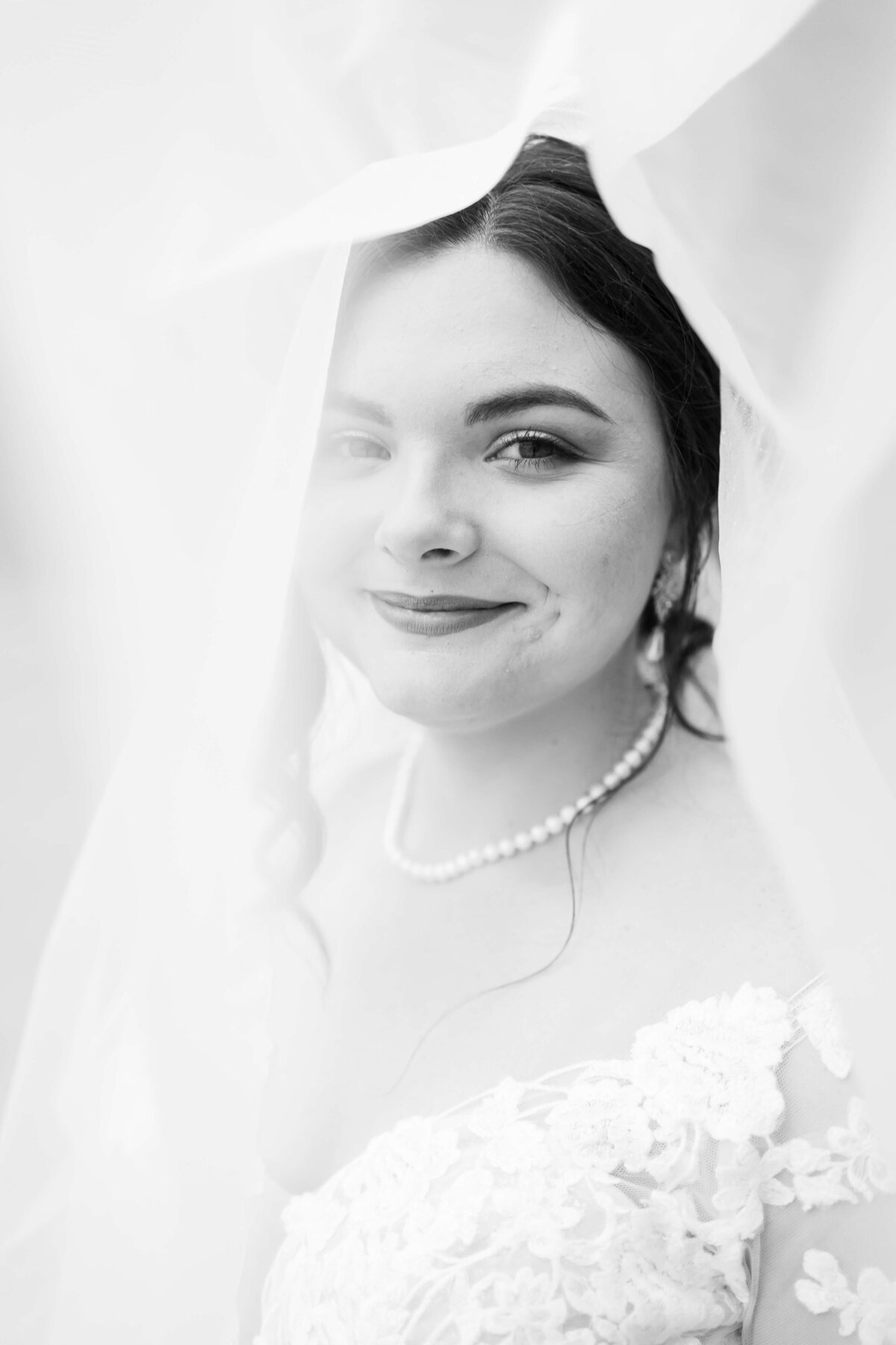 Bridal portrait under the veil at wedding at Mahr Park, Tennessee