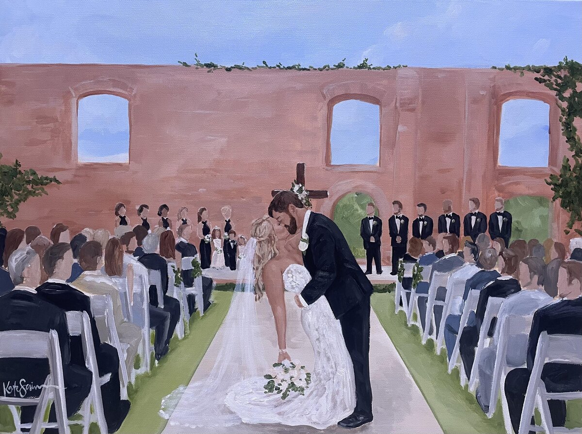 painting of bride and groom
