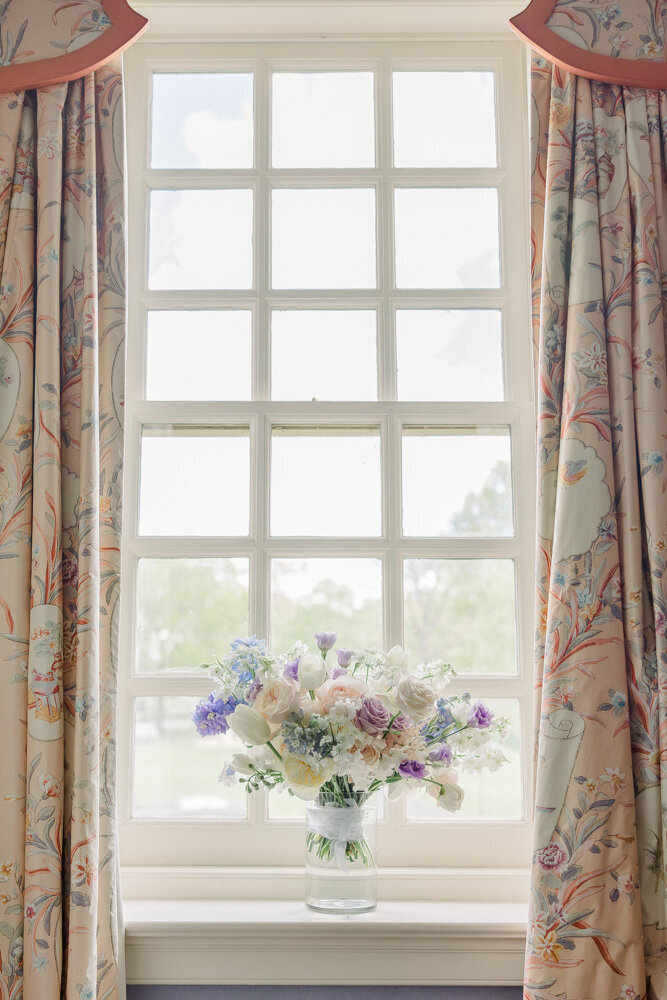 Atlanta Wedding Photographers | Lavender And White Bridal Bouquet By The Window