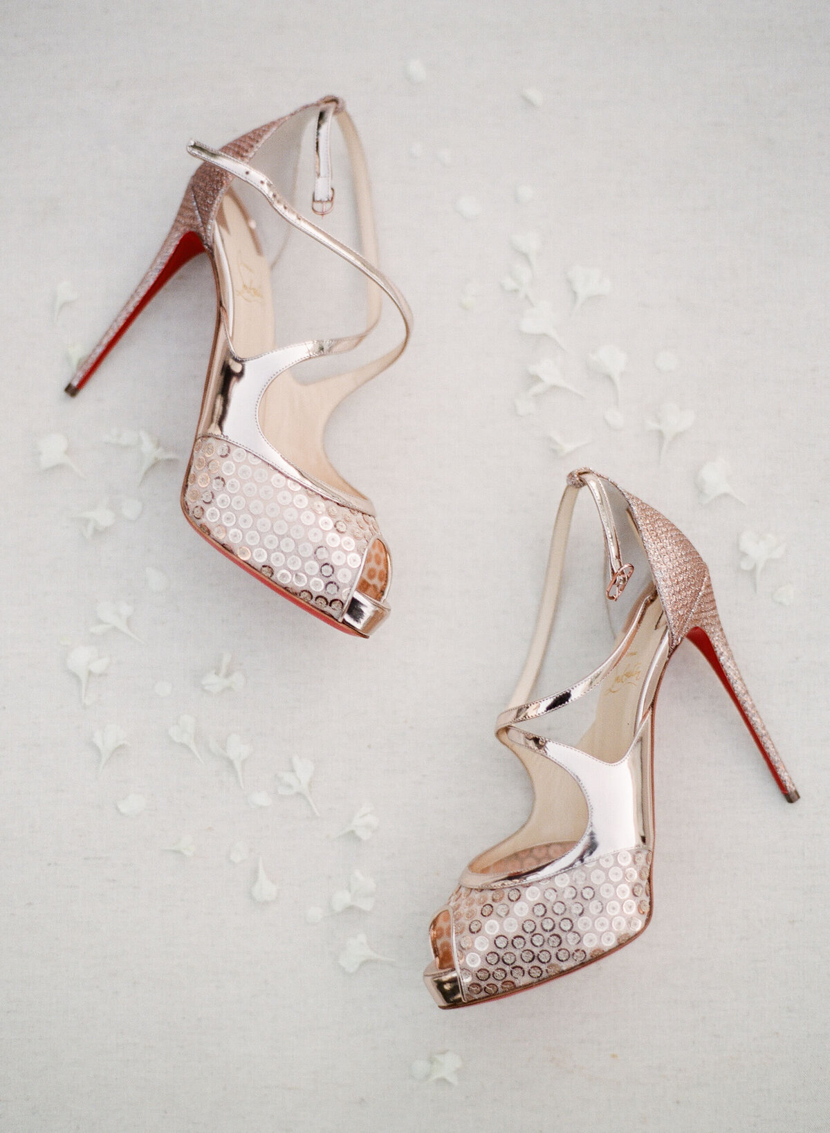 Bride's shiny stiletto wedding shoes
