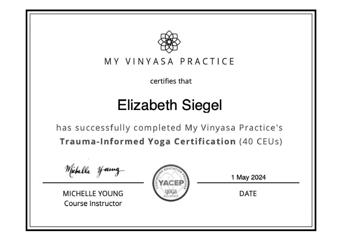 2024 Lizzie Trauma Informed Yoga Certificate