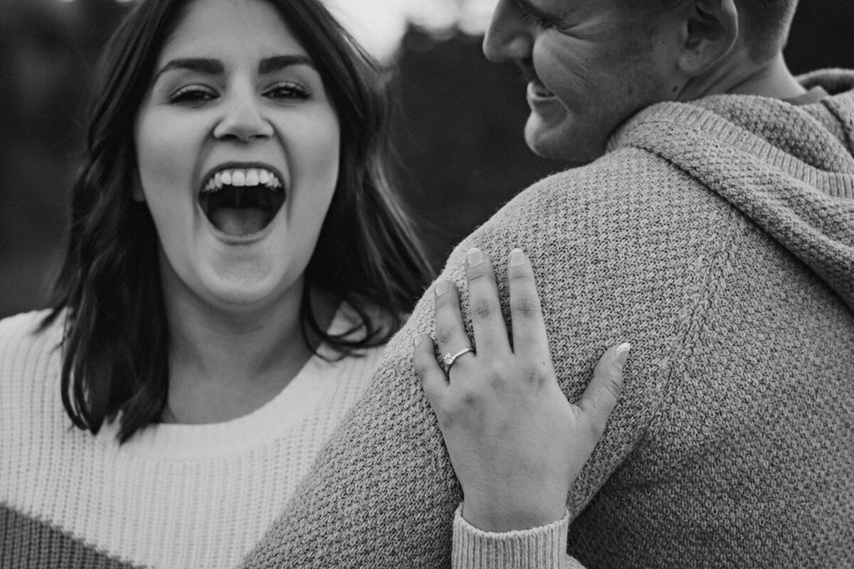 black and white engagement photographer