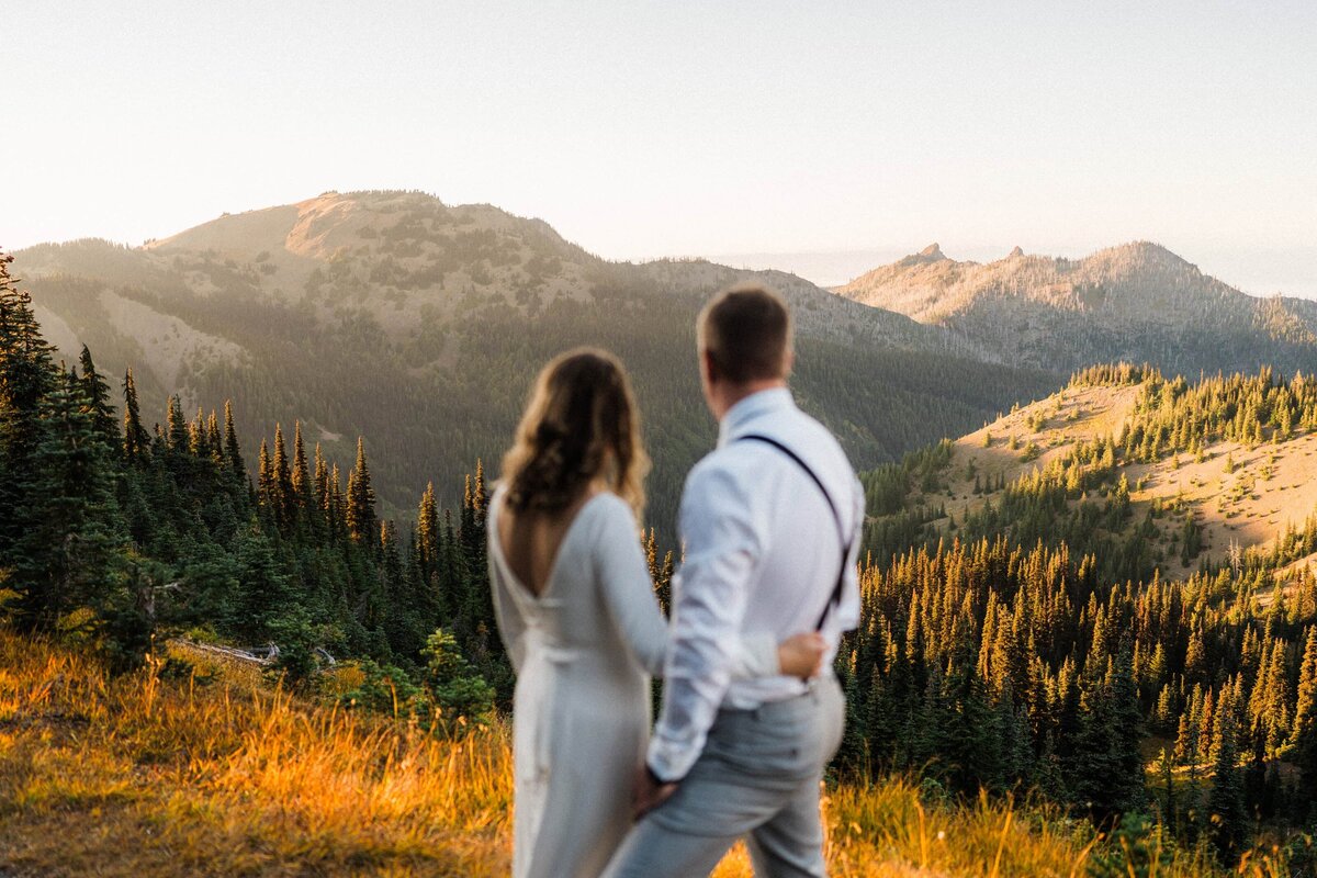 An eloping couple taking in the view with this POV shot at Hurricane Ridge, captured by Washington Elopement Photographer Sage Trails.