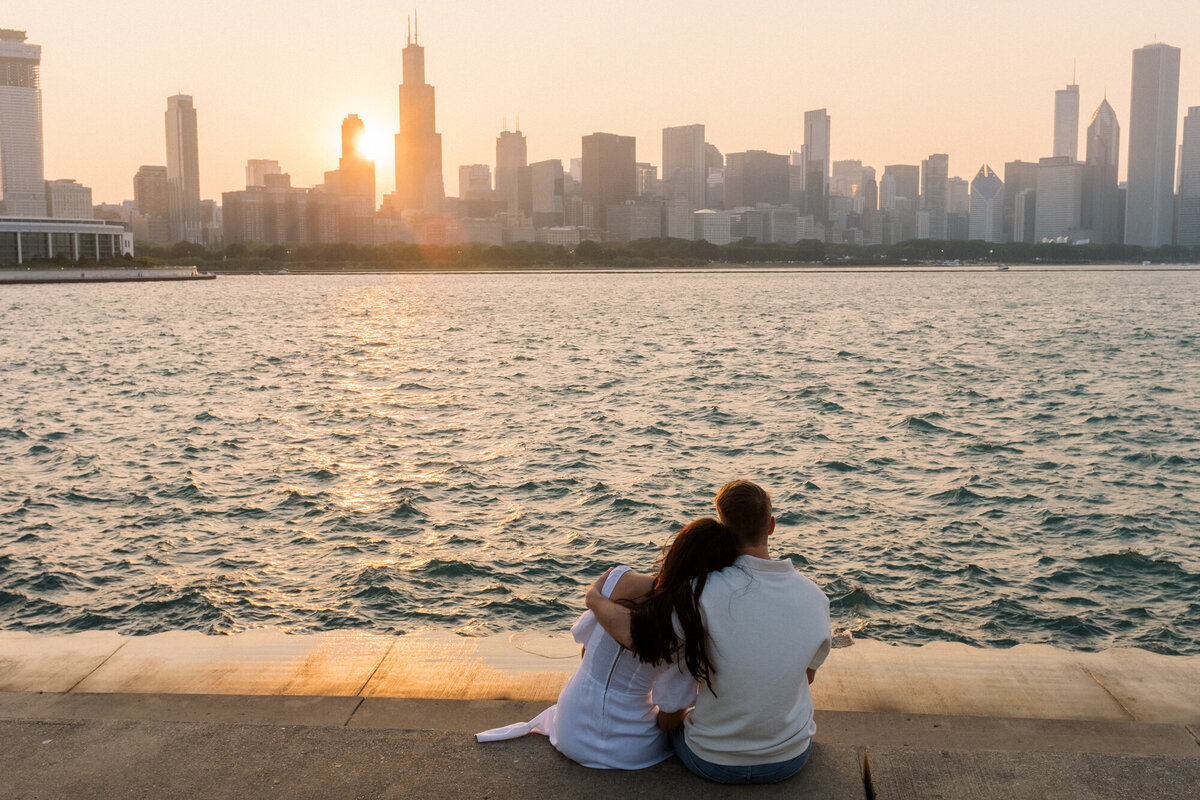 Sunset Engagement Photo at Chicago's Museum Campus