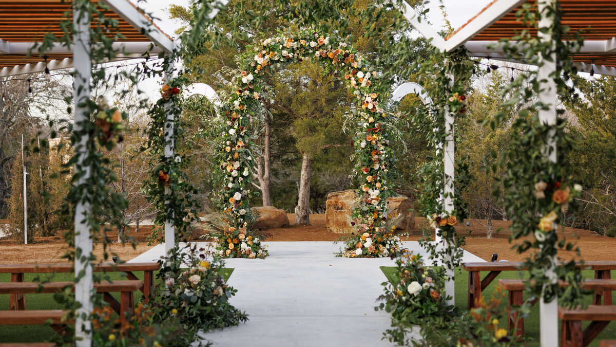 Daytime at the arches with floral decorations