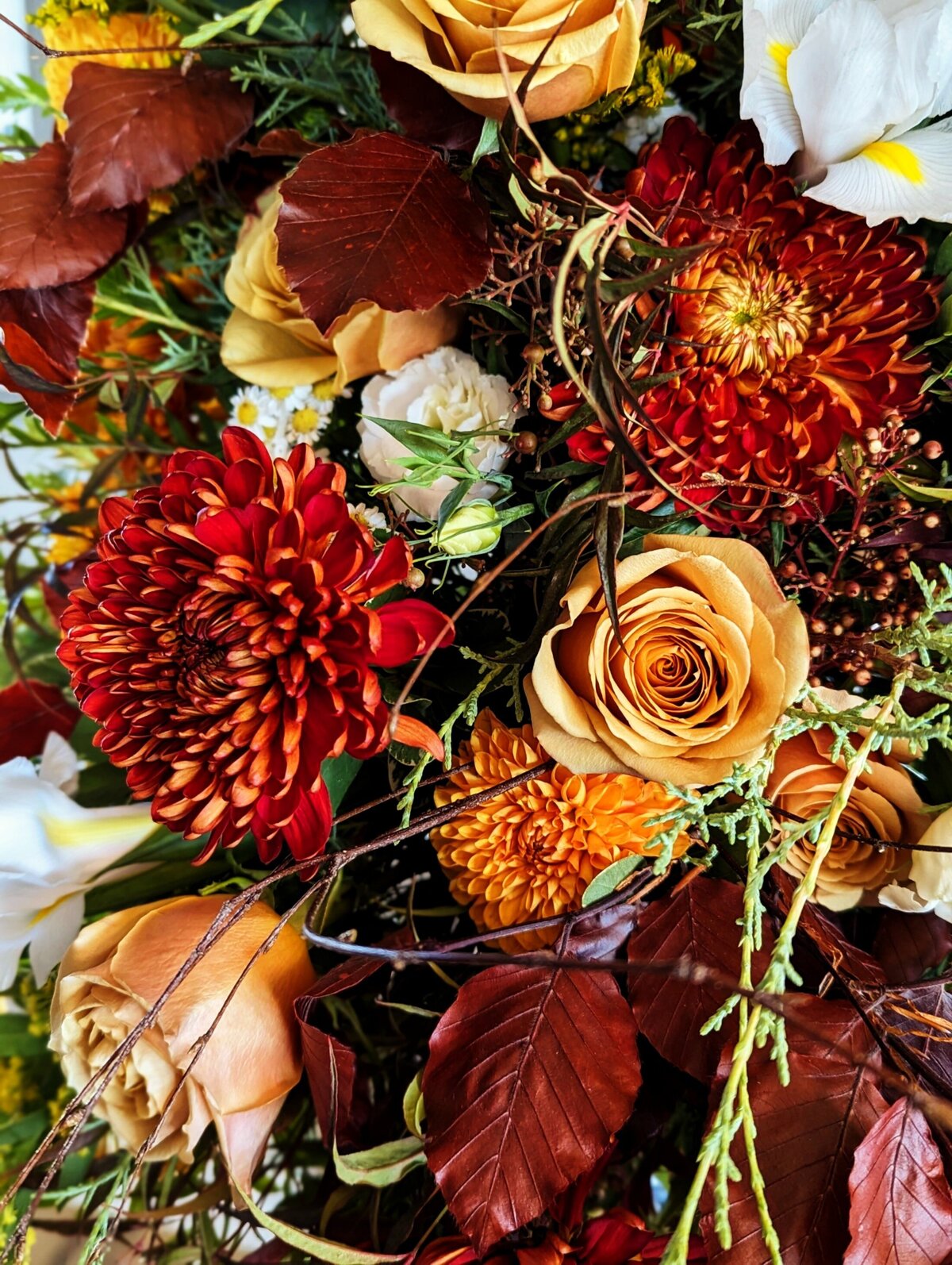 fall funeral arrangement flower detail