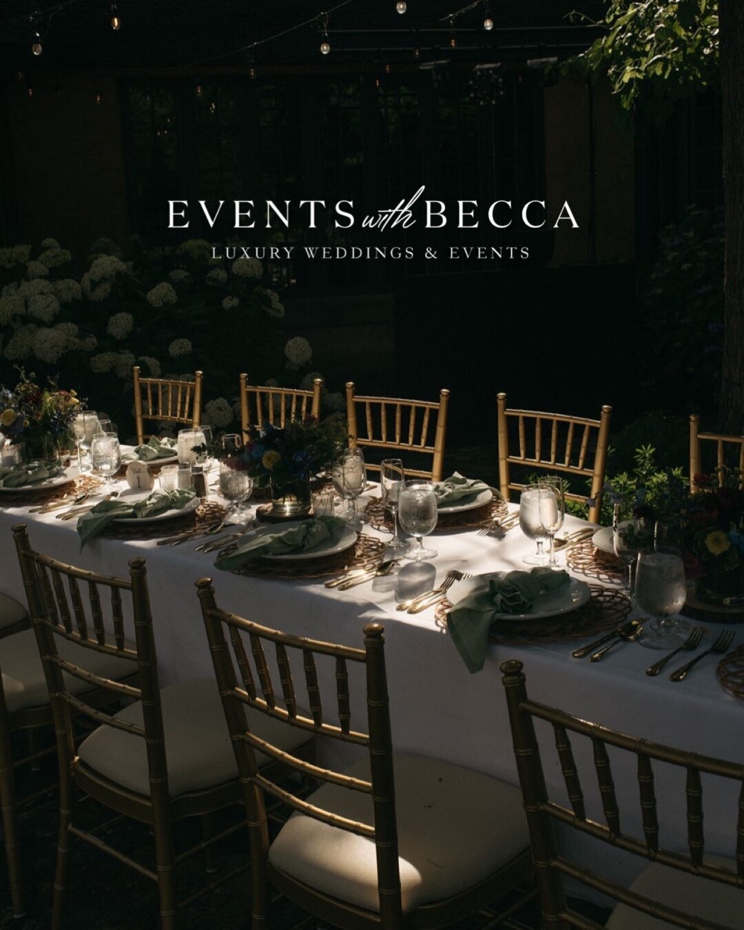 Wedding planner logo designed by Life in Letters overlaid on a photo of a wedding tablescape representing full service design and calligraphy by Life in Letters.