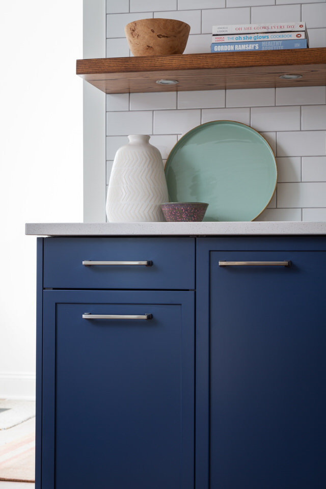 Skinny shaker cabinets in blue