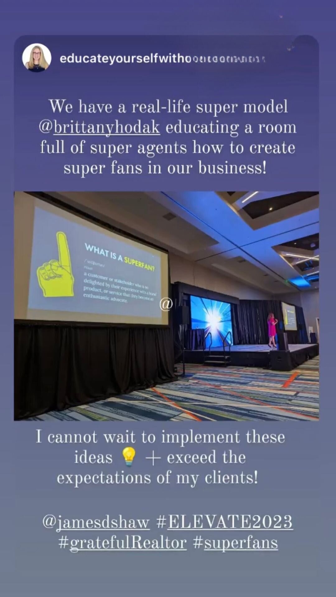 Instagram testimonial for Brittany Hodak. real estate keynote speaker.