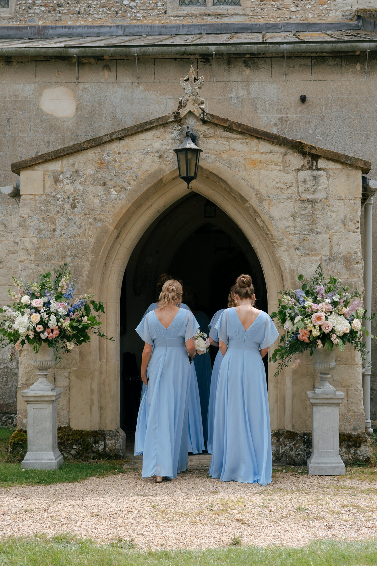 spring summer church wedding pastels delphinium blue