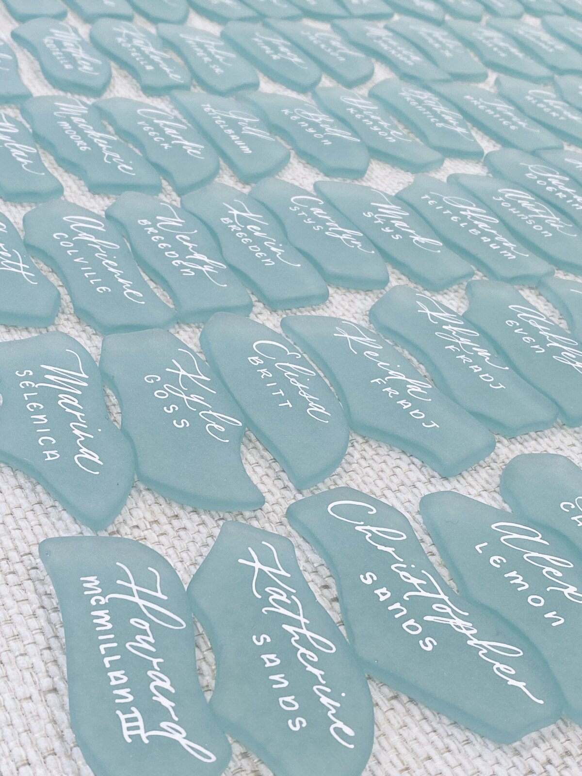 green sea glass place cards