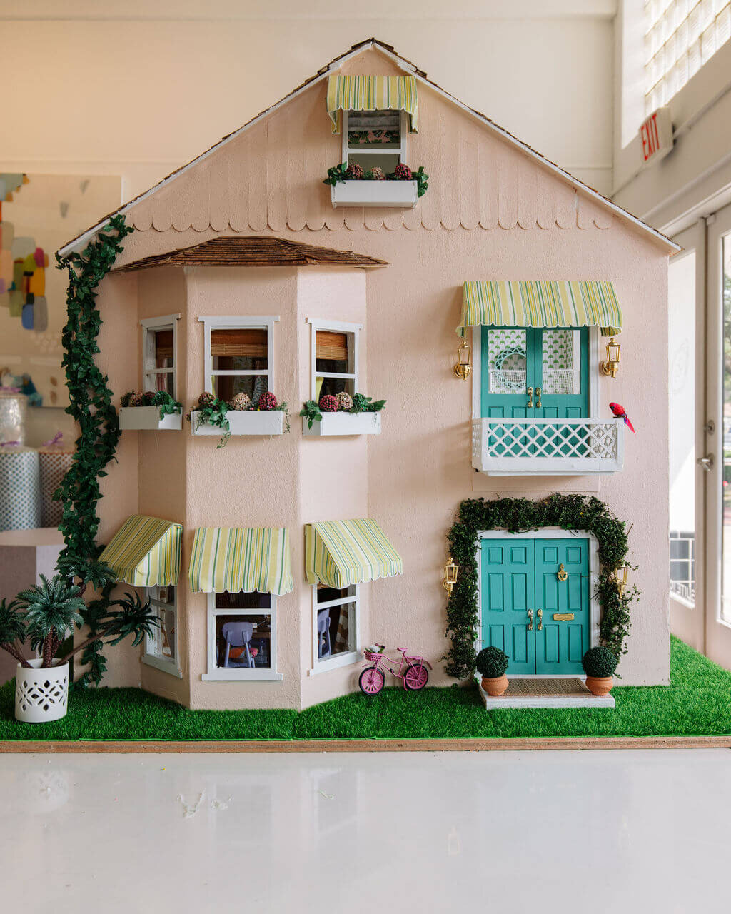 oyster creek studios petite palm beach dollhouse light pink dollhouse with teal doors