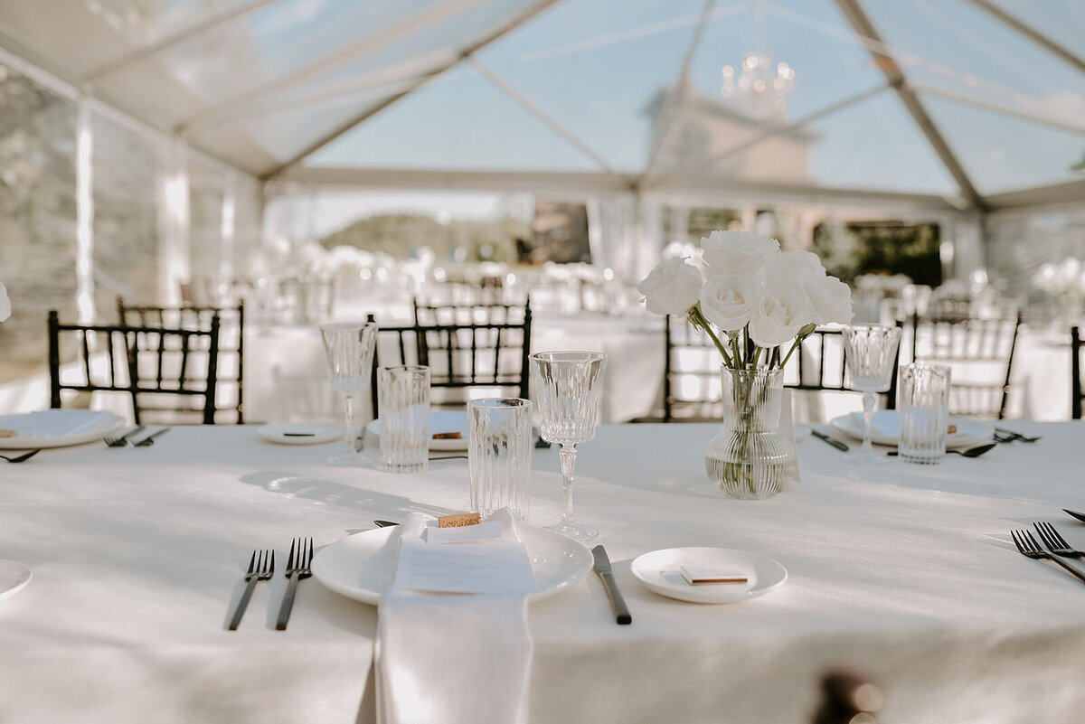 Elegant white on white wedding reception by Coco & Ash, an intimate and modern wedding planner based in Calgary, Alberta.  Featured on the Brontë Bride Vendor Guide.