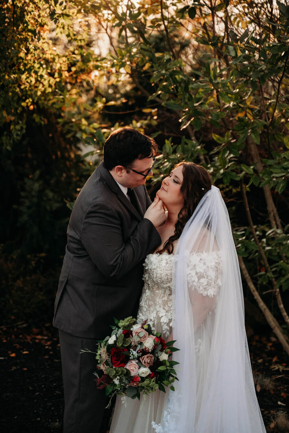 Moody intimate photo of newlyweds