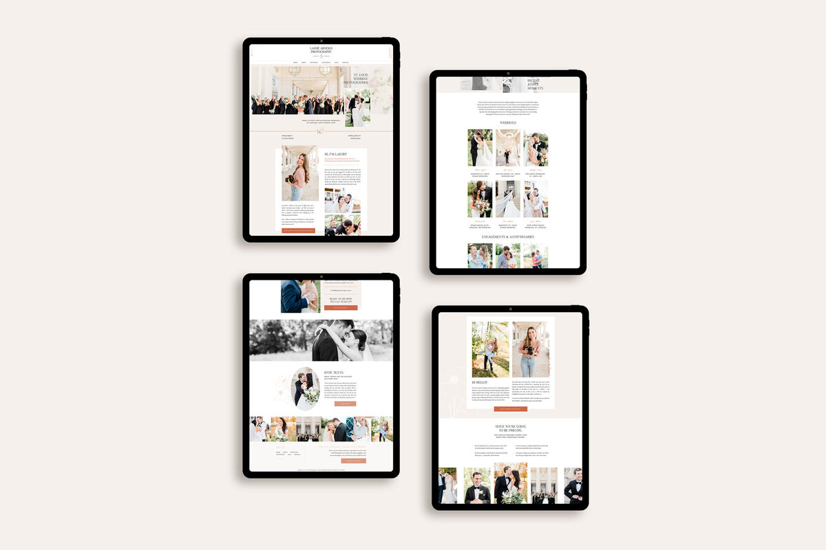 a mockup showing a joyful website design for a wedding photographer