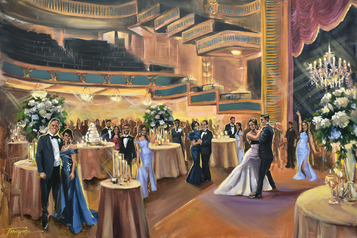 Orpheum Theater wedding reception, first dance painting