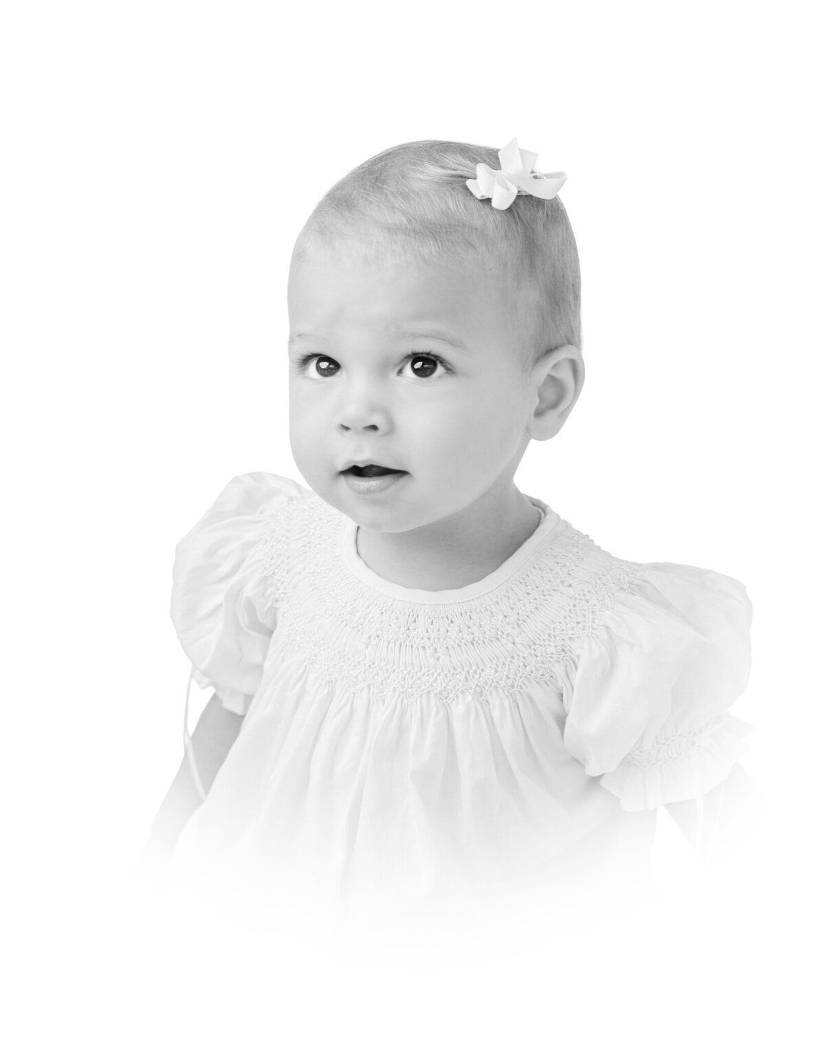 Black and White portrait of a girl in  a white traditional southern gown
