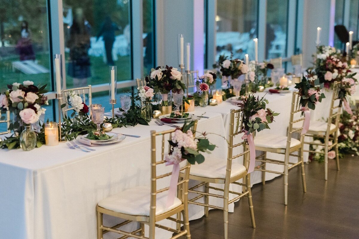 Long table design with colorful flowers
