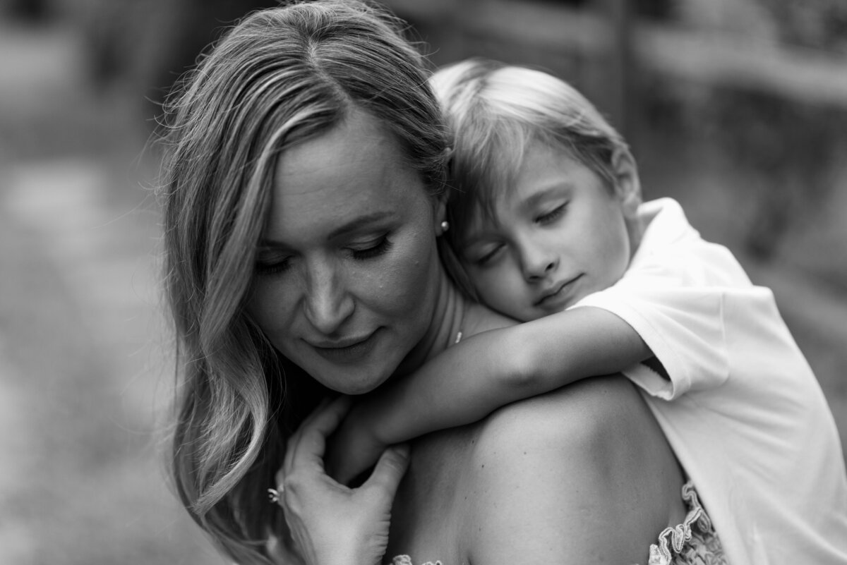 Mother and son sharing a tender moment during a photo session in Doylestown, Pennsylvania