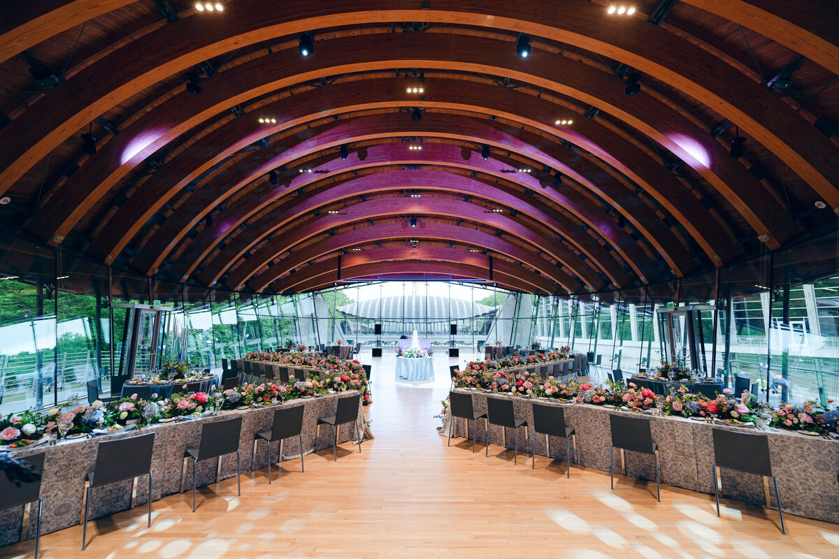 A wedding day photo of the couples reception area at Crystal Bridges Museum of American Art