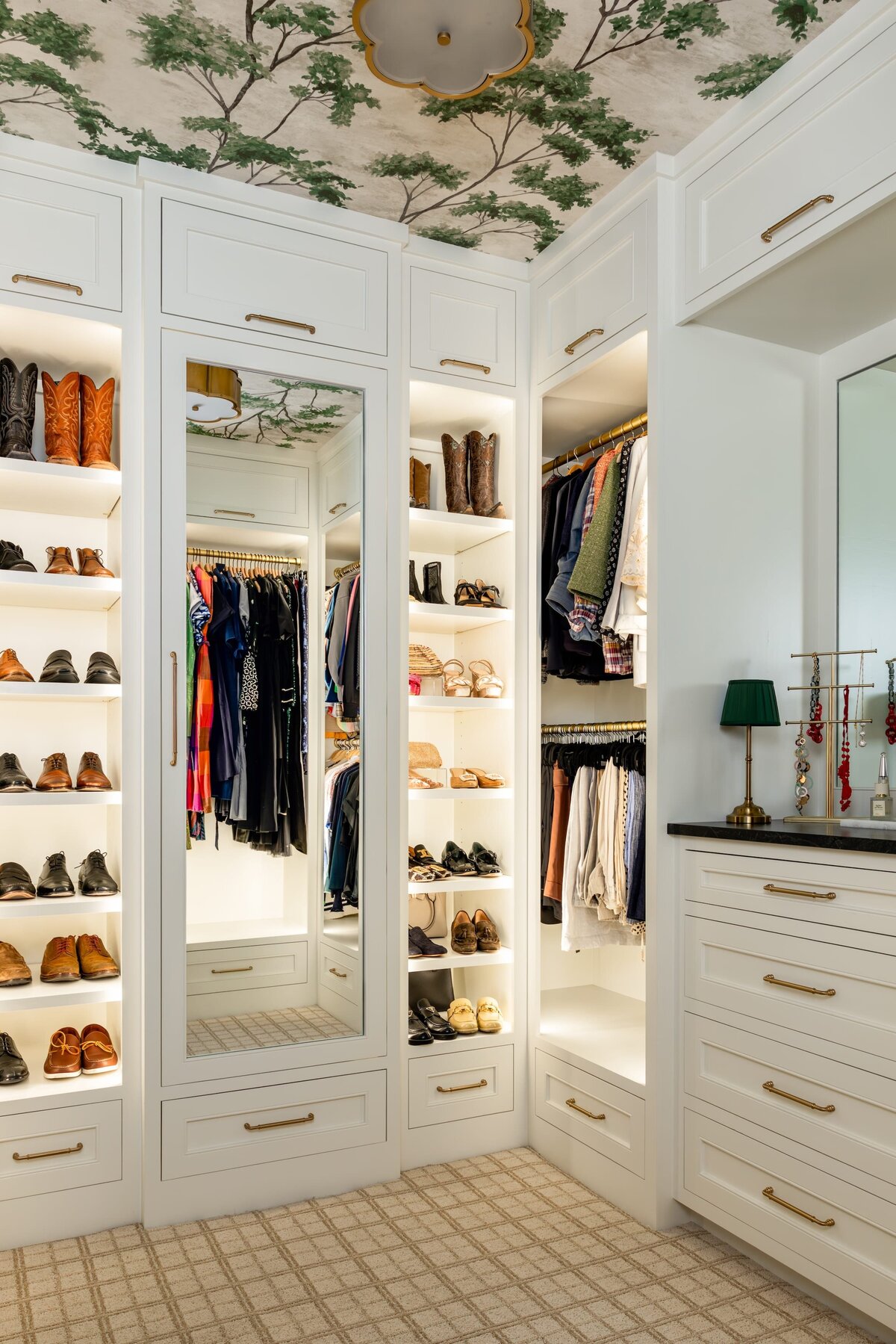kyleen bushroe interiors coverdell walk-in closet with bright lighting
