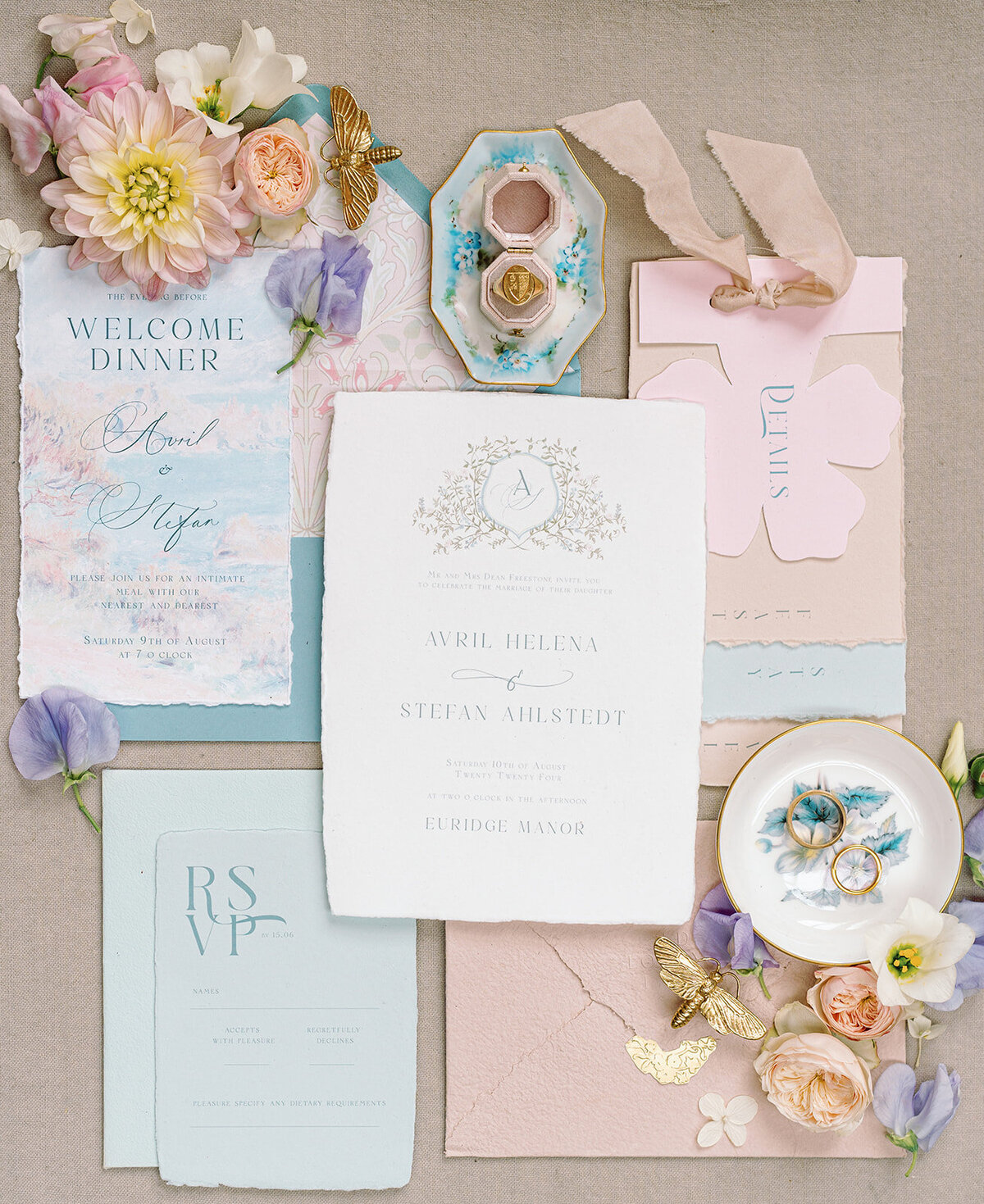 Custom watercolor and letterpress wedding invitations by Laura Elizabeth Patrick