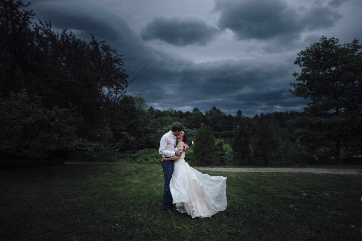 dark and moody windy wedding photo