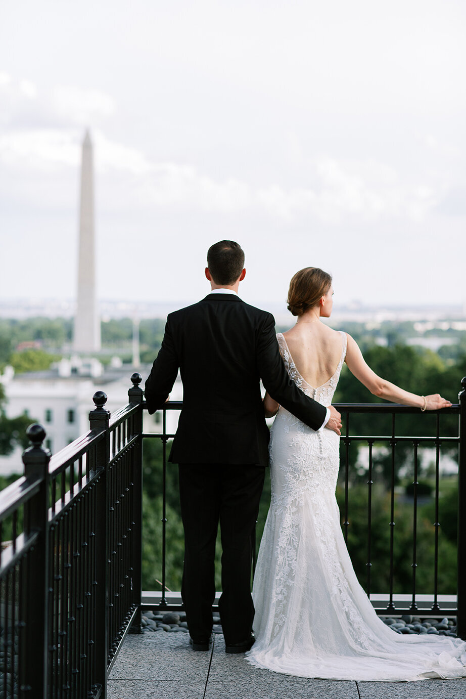 Top of the Hay Adams wedding portrait bride & groom by Sarah Bradshaw