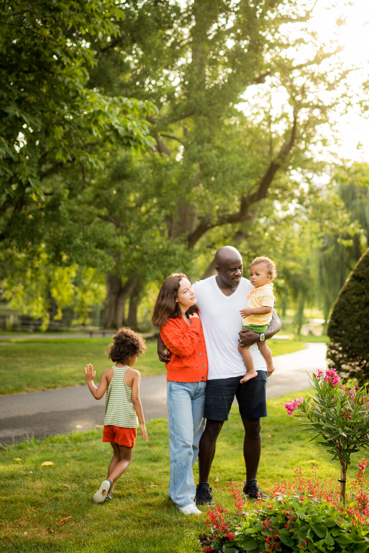 family at the Boston public gardens