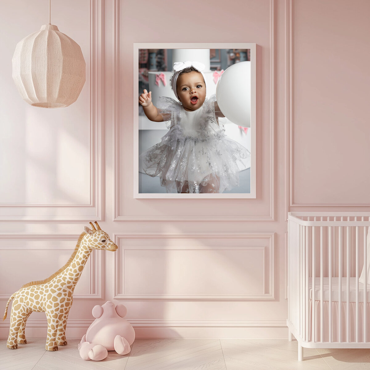 First birthday pink and white winter theme photo session