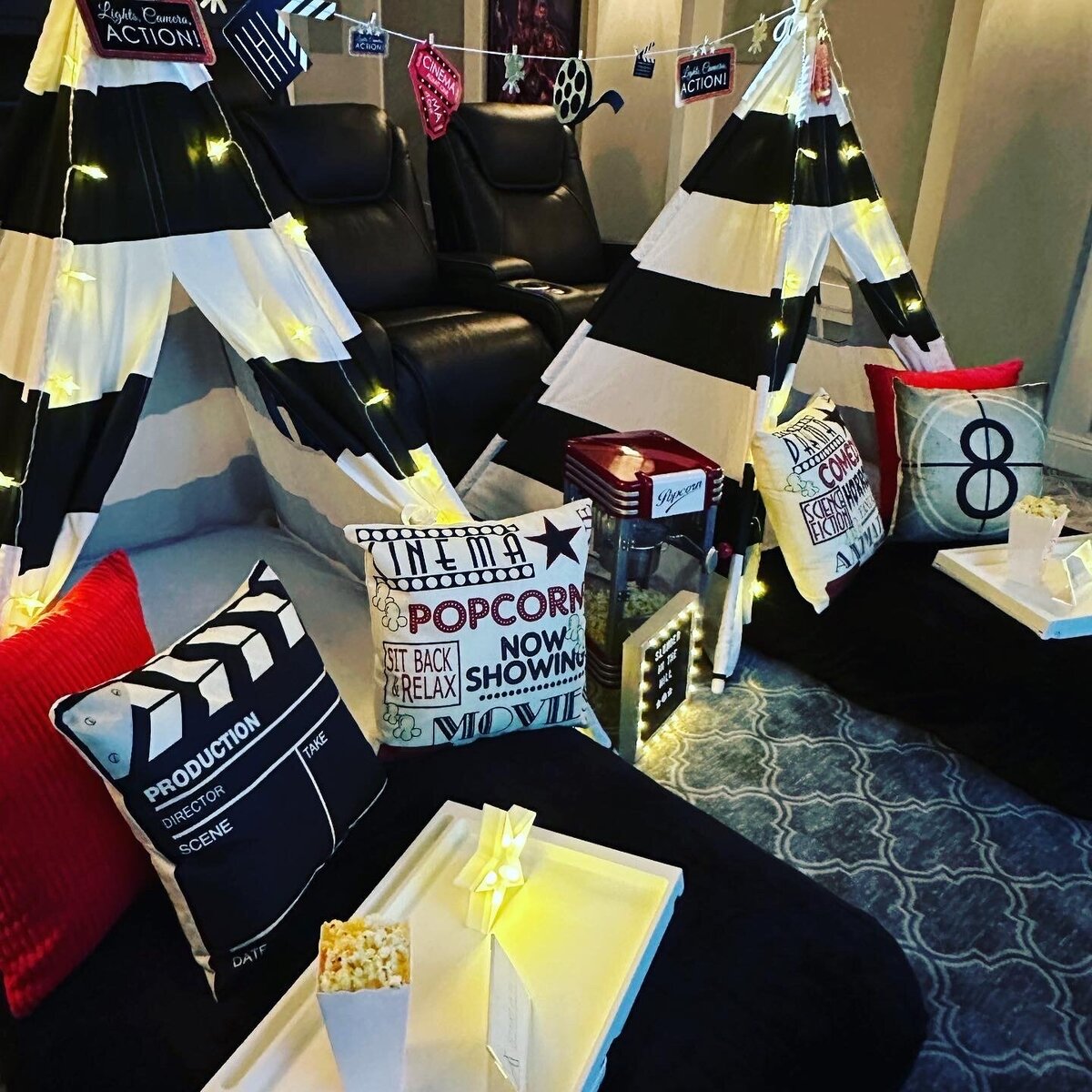 teepee beds with movie theater props