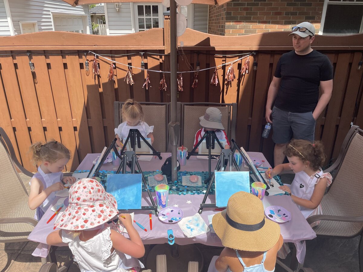 Children painting at a mobile birthday paint party hosted by Young at Art in Ontario