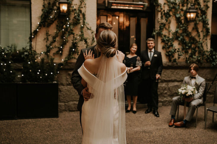 bride and groom dancing