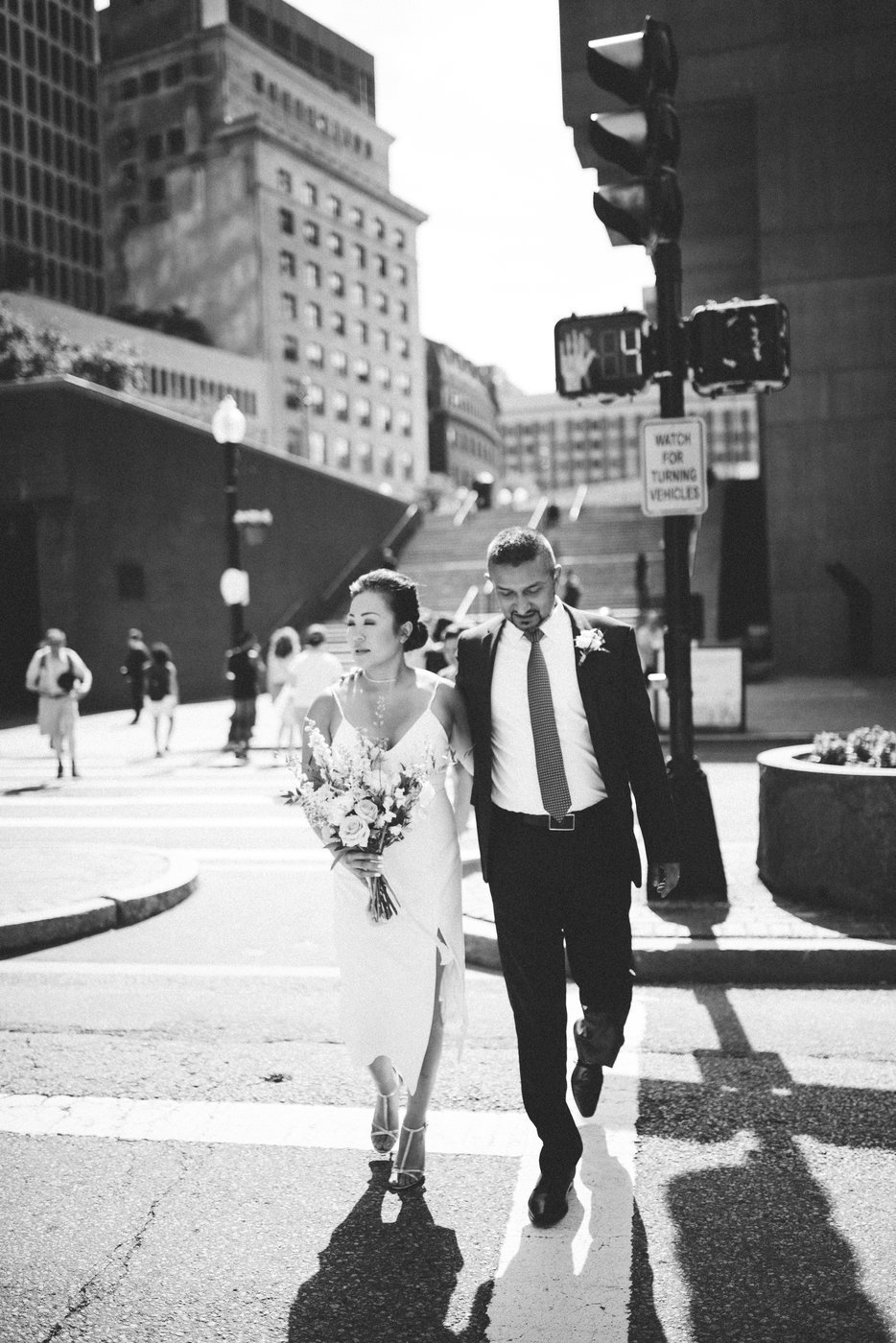black and white portrait of groom and bride
